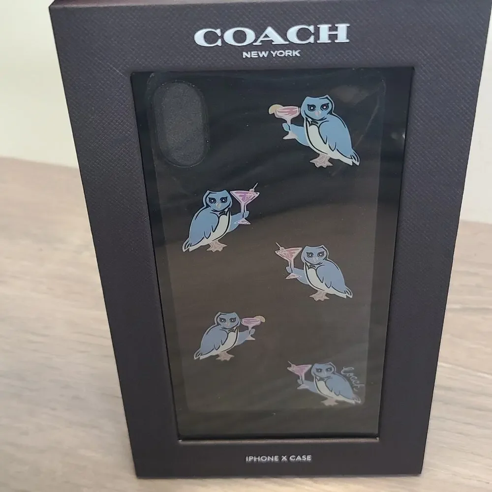 Coach‎ iPhone X & XS Glittery Black Case Owl Cocktail Party NWT